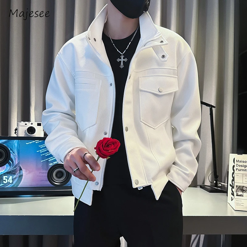 Jaquetas masculinas moto biker bolsos sólidos avançado minimalista popular clássico casual primavera outono à prova de vento estilo europeu retro