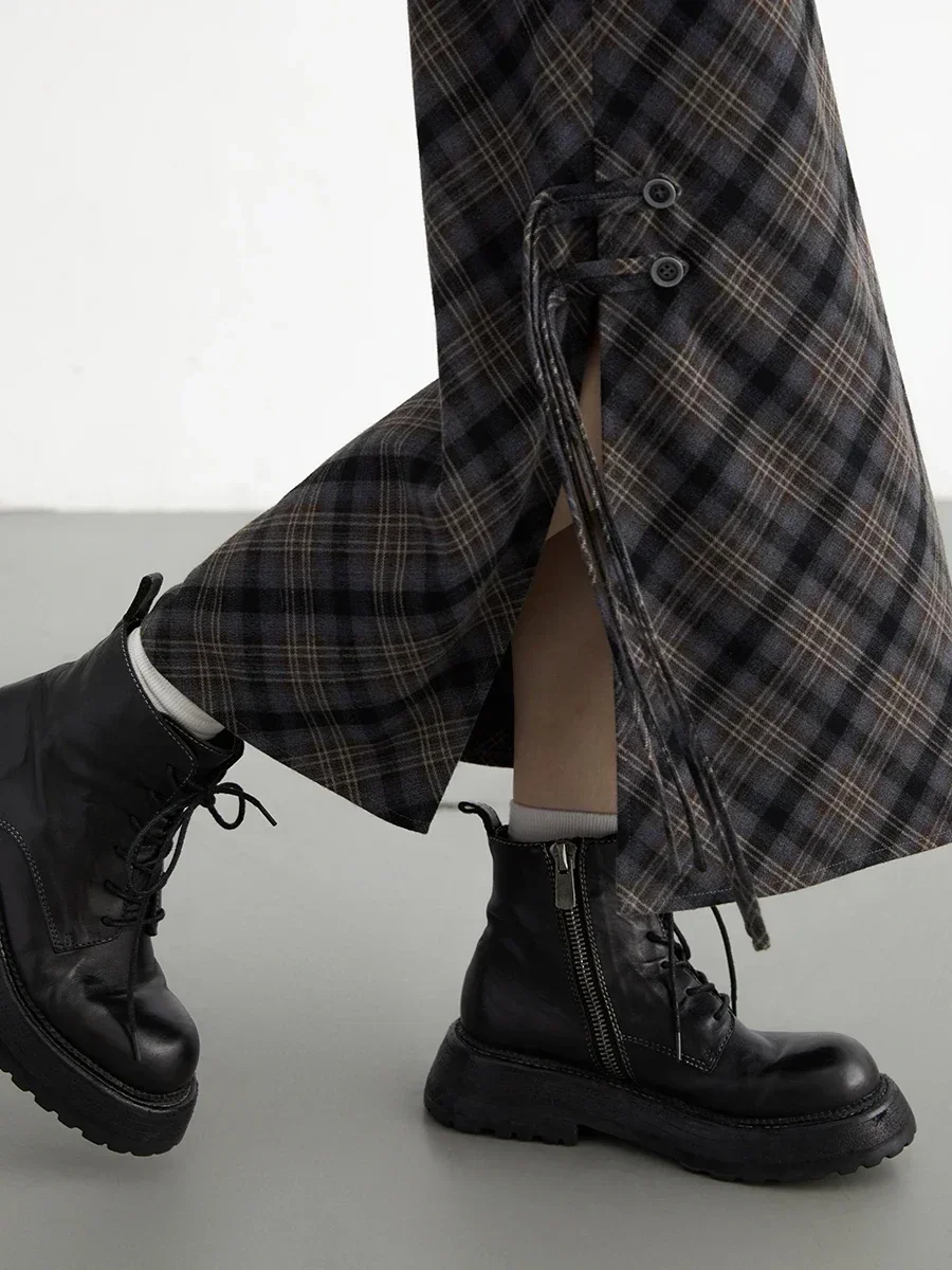 CHIC VEN Vrouwen Lange Rok Casual Nieuwe Zoete Koele Stijl Hoge Taille Slit Plaid Halve Rok Rechte Buis Rokken Lente Herfst 2024