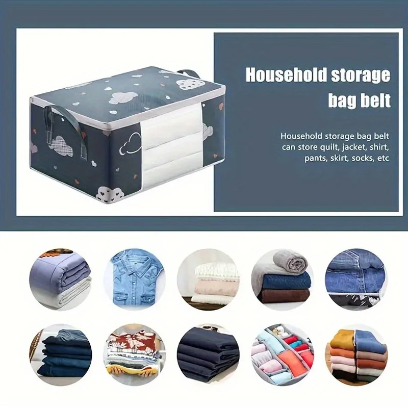 1pc Large Foldable Non-Woven Storage Bag – Fabric Dust-Proof Quilt and Clothing Organizer with Zipper and Easy Carry Handles