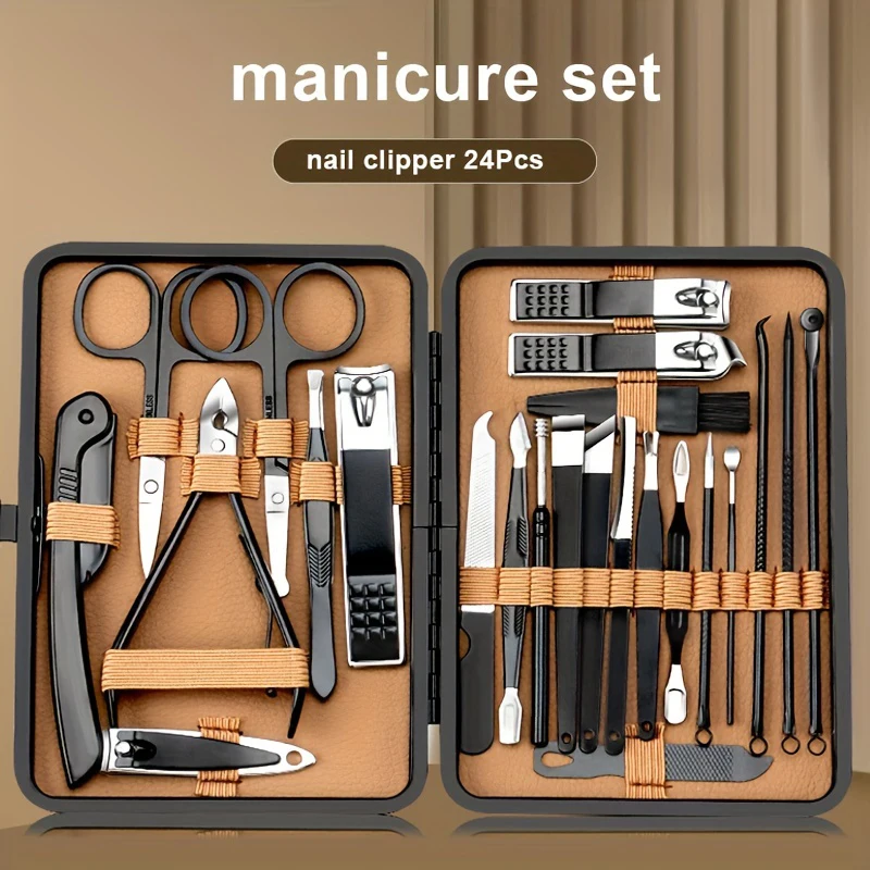 Juego de manicura de 7/16/18 Uds., Kit de pedicura profesional de acero inoxidable, Kit de cuidado de uñas, Kit de cortaúñas con Funda de cuero PU negro