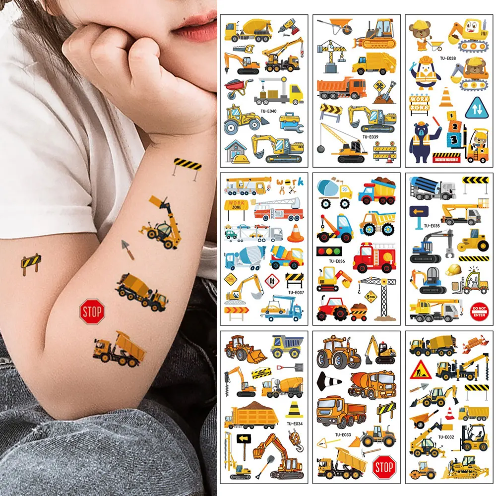 10 stücke Bagger Fahrzeug Muster Wasserdicht Temporäre Tattoo Aufkleber Engineering Kran Körper Kunst Arm Gefälschte Tattoos Hülse Frauen Männer