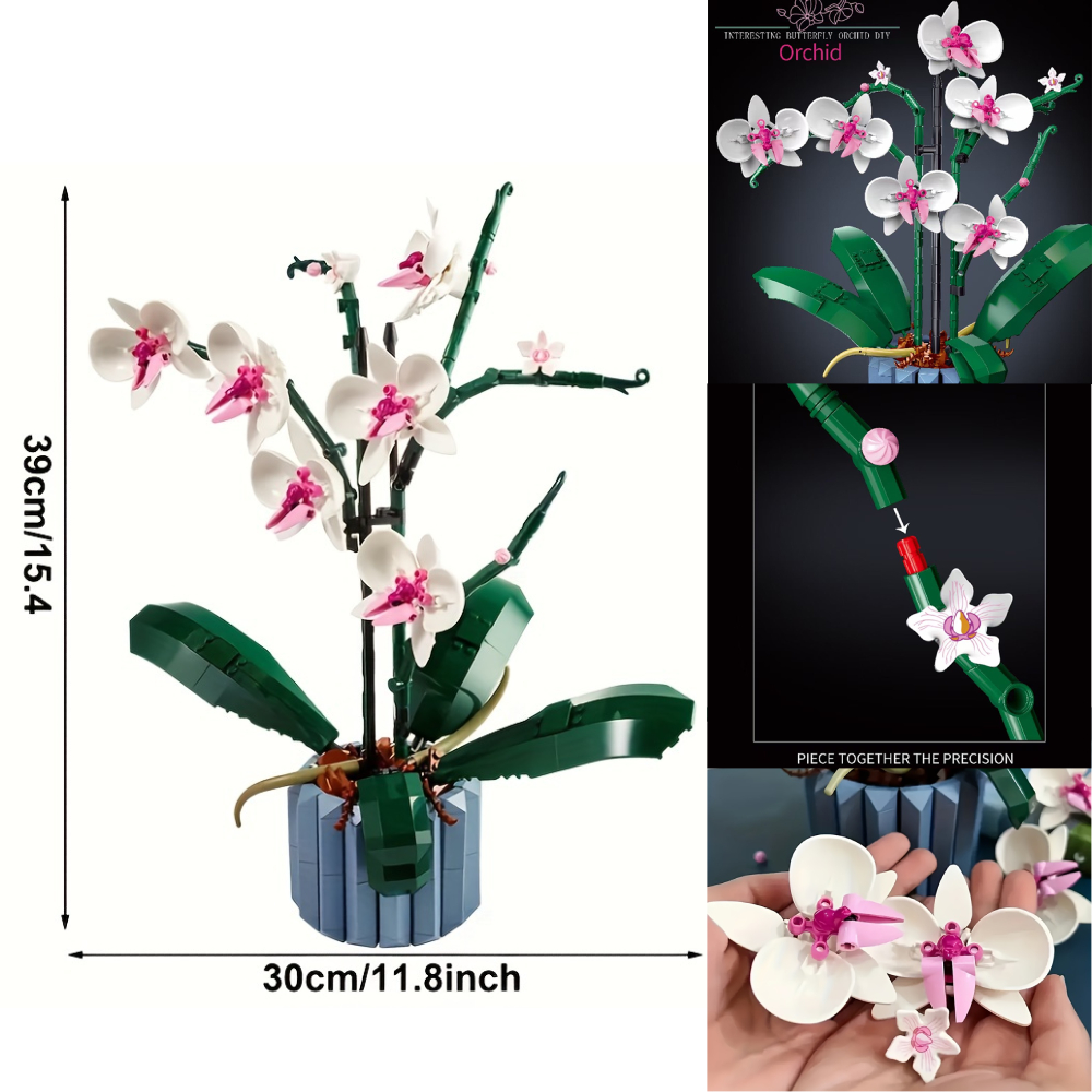 608 Stück Blumenstrauß-Orchideen-Bausteine, Pflanzen-Bonsai-Spielzeug für Erwachsene, zusammengebautes Spielzeug für Mutter, Mädchen, Jungen, Geburtstagsgeschenke