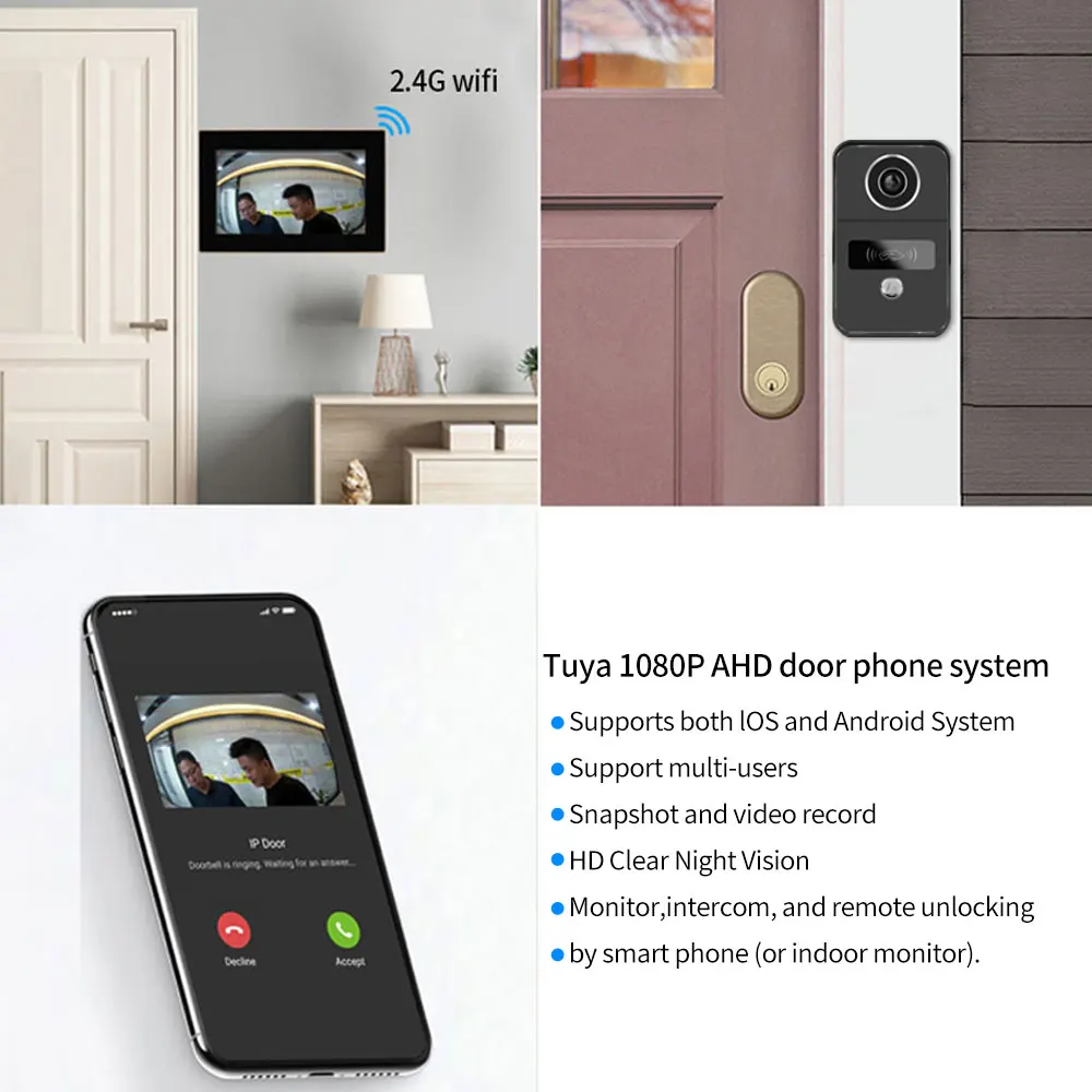 2 Draad Tuya Smart Home Wifi 1080P Video Intercom Video Deurtelefoon 7/10in Kleur Touch LCD-scherm Camera Deurbel Deurbel Systeem