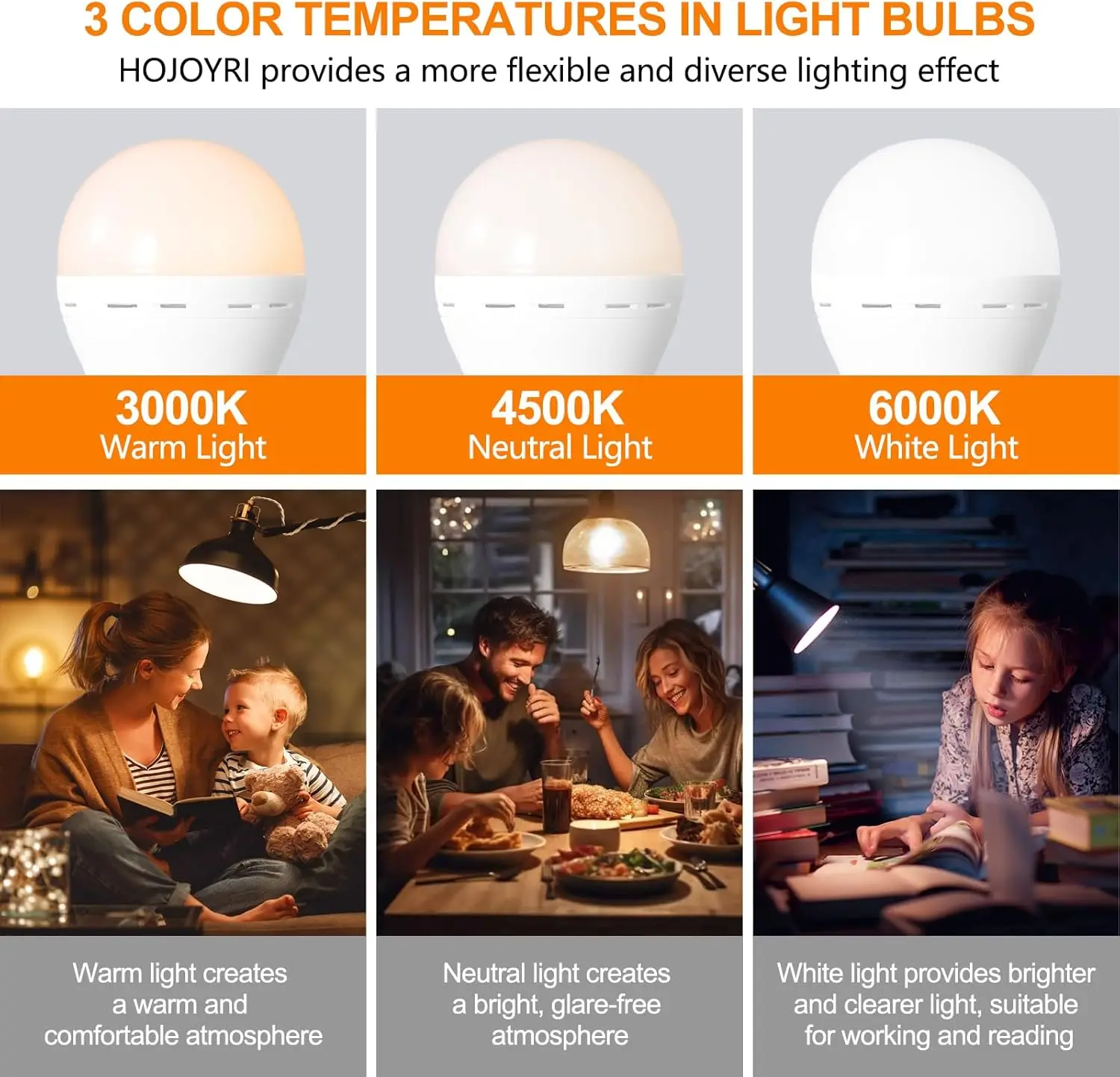 Żarówka LED USB 3/RGB, ładowalna, inteligentna, ściemnialna, E27, z timerem, bezprzewodowa, zasilana bateryjnie.