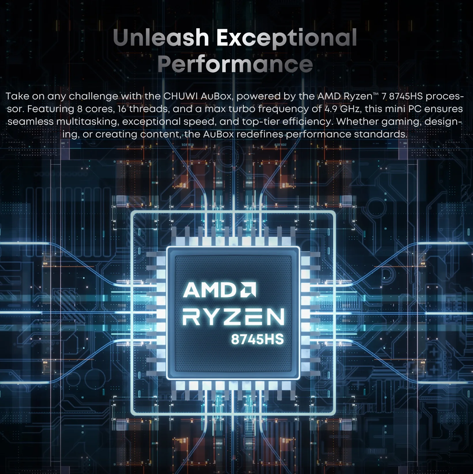 CHUWI AuBox ミニ PC AMD Ryzen 7 8745HS 16GB DDR5 512GB SSD Windows 11 Pro 4K ディスプレイ AI-Link WiFi 6 BT 5.1 拡張 M.2 1T*2