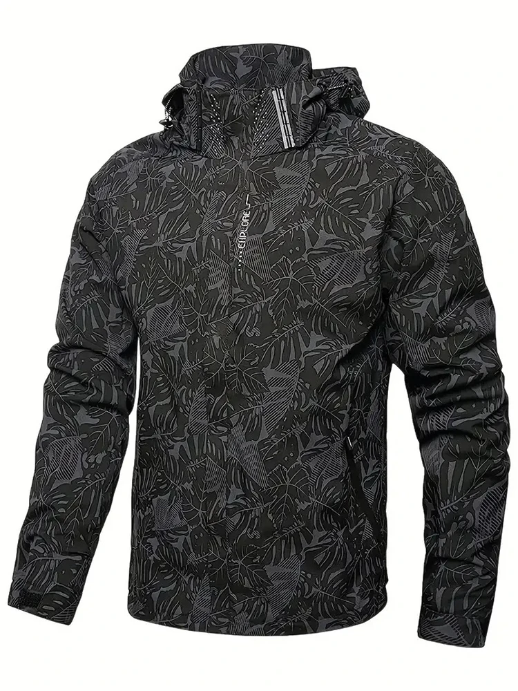 Chaqueta cortavientos impermeable informal para hombre, abrigo de senderismo al aire libre con cremallera completa y capucha para otoño de talla grande