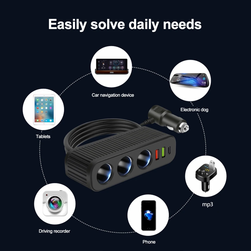 12v/24v isqueiro do carro 120w carregador de carro pd qc usb carga rápida adaptador de alimentação carregador de uma a quatro tomada multifuncional