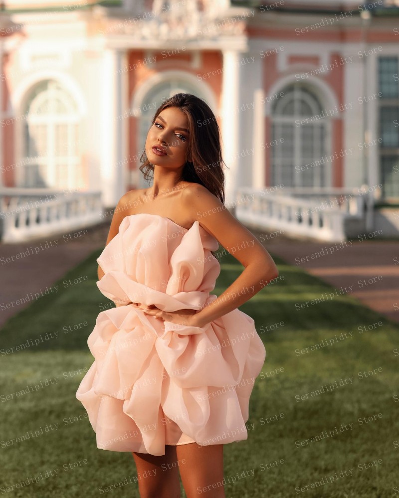 SERENDIPIDTY Strapless Ruffled Fluffy Light Pink Party Dress Custom Made Evening Clothing Ever Pretty Ever Pretty Gowns