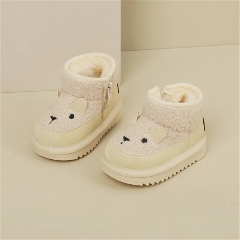 ฤดูหนาวใหม่เด็กรองเท้าบู๊ตหิมะหนังรูปแบบแกะน่ารักเด็กรองเท้า WARM Plush Soft Sole แฟชั่นเด็กวัยหัดเดินรองเท้า 15-25