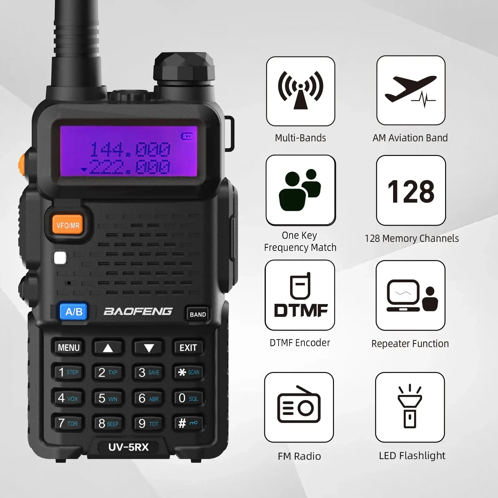 2pc baofeng 5rx 5w Multiband-Amateurfunk-Repeater am Aviation Band 1800mah 128ch tragbares Hand funkgerät