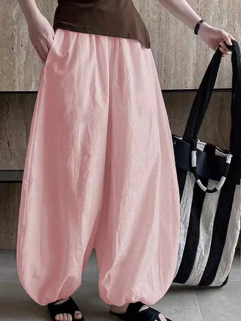 Bloomers minimalistas lisos de gran tamaño para mujer, pantalones de pierna ancha de Hip Hop, transpirables, cómodos, cruzados con bolsillos, novedad de verano 2025
