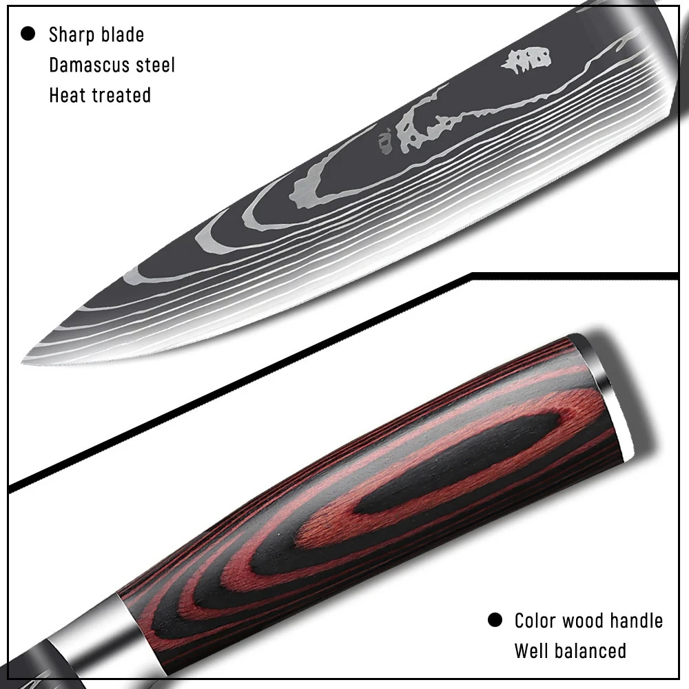Küchenmesser Kochmesser Fleischbeil Obst Gemüse Messer Schneidemesser Santoku Messer Damaskus Muster Kochschneider