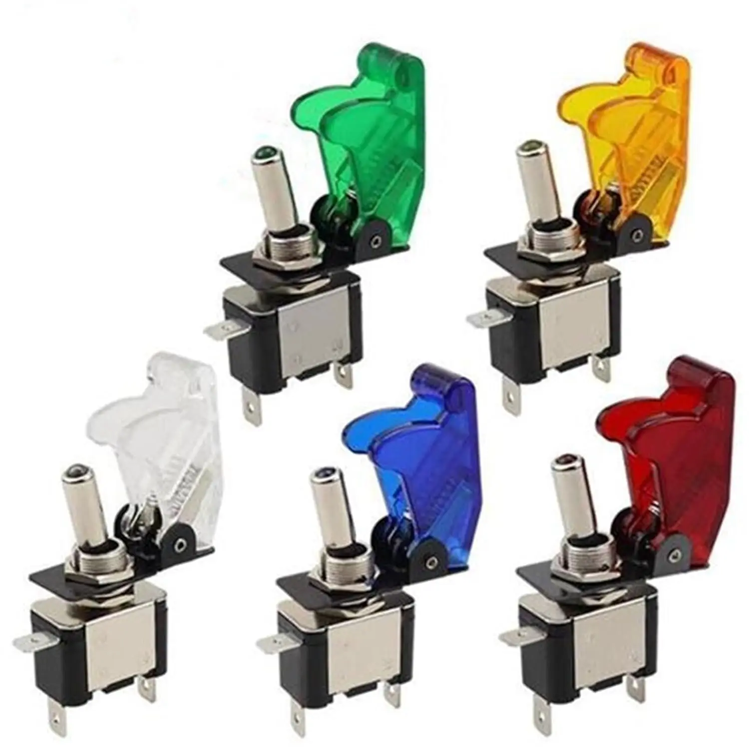 2 pces interruptor de alternância de balancim led iluminado com tampa de inicialização à prova dwaterproof água capa 20a 12v-24vdc 3 pinos spst interruptor liga/desliga com morcego de metal