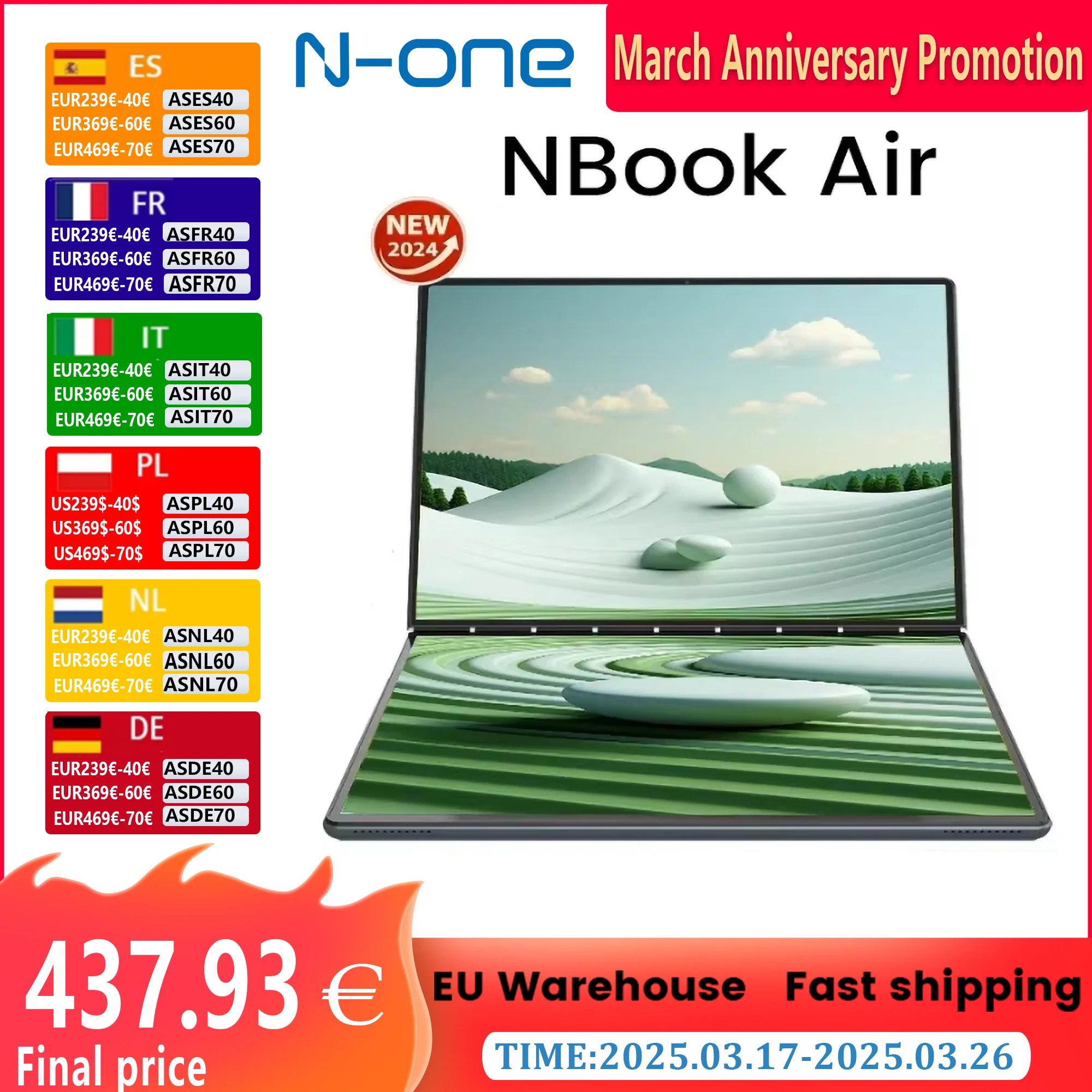 2024 N-one NBook air Windows 11 Intel N100 Dual 13.5 inch Dual Touch Screen 2 in 1Laptop 16GB+512GB