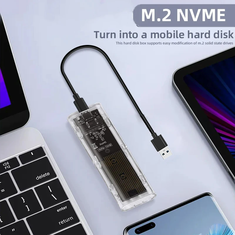 M.2 NVME PCIe NGFF SATA Dual Protocol SSD Case Clear USB Type C 10Gbps PCI-E M2 SSD Transparent External Enclosure Hard Disk Box