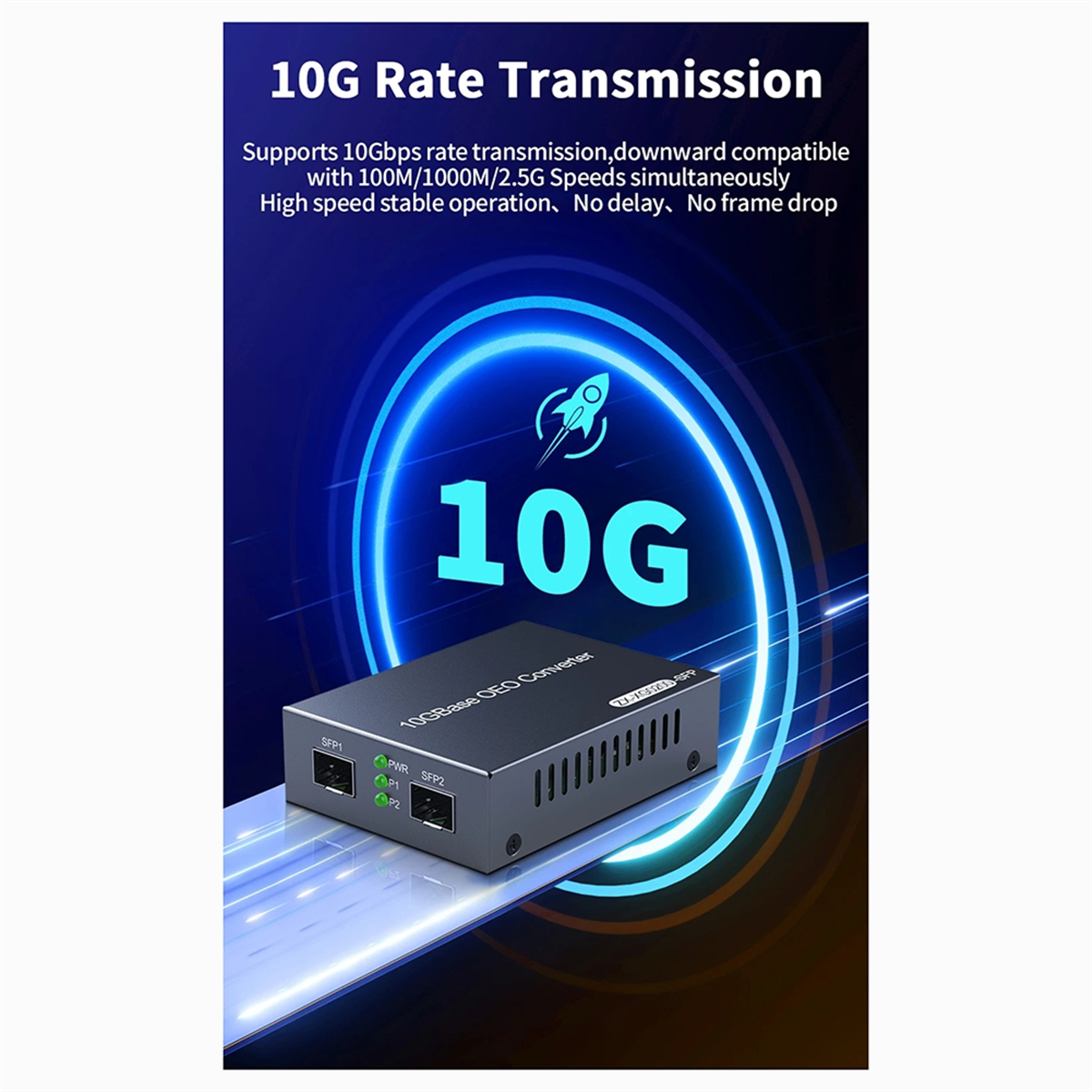 Convertisseur de XXL en fibre, 10GbE, 100m/1g/2.5g/10 GBase-T, prise US