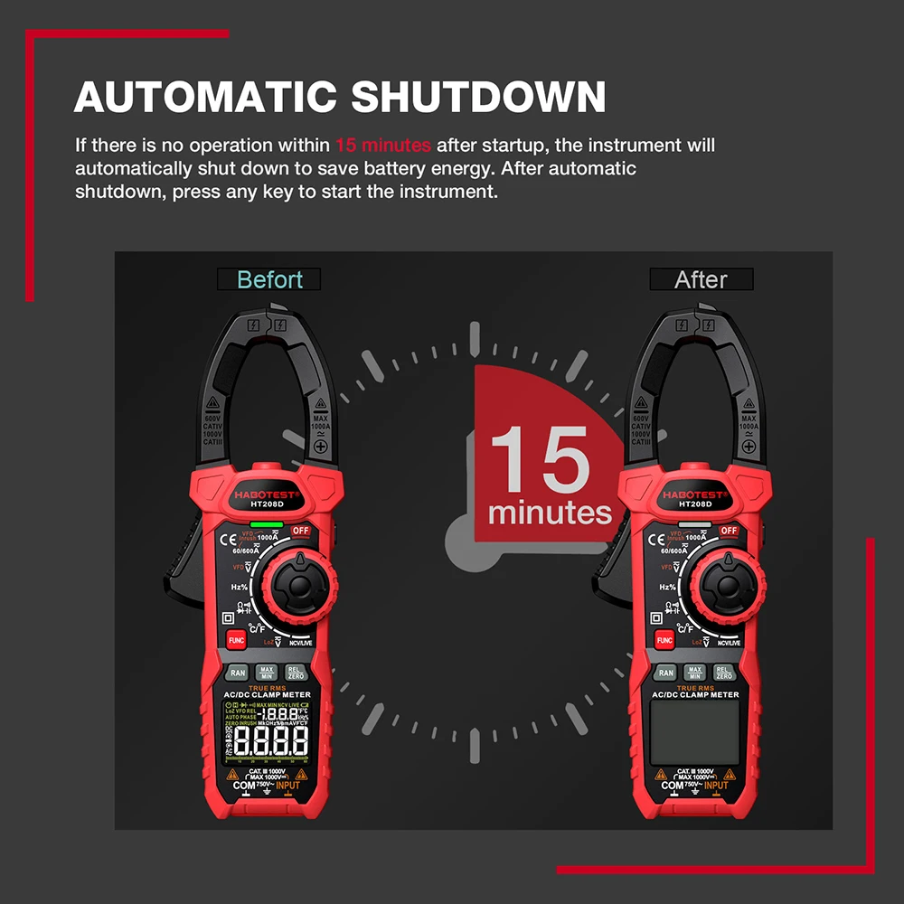 HT208A/D AC/DC Digital Clamp Meter มัลติมิเตอร์ Pinza Amperimetrica True RMS ความแม่นยําสูง Capacitance NCV Ohm Hz เครื่องทดสอบ