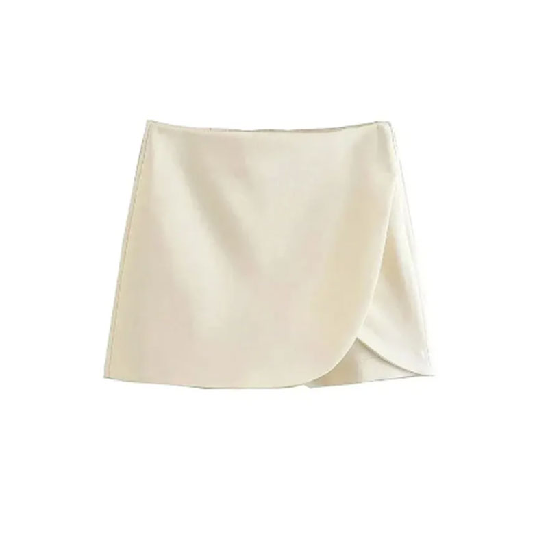 Mooyufon Damesmode Pareo Stijl Shorts Rokken Vintage Hoge Taille Rits aan de zijkant Vrouwelijke Skort Mujer