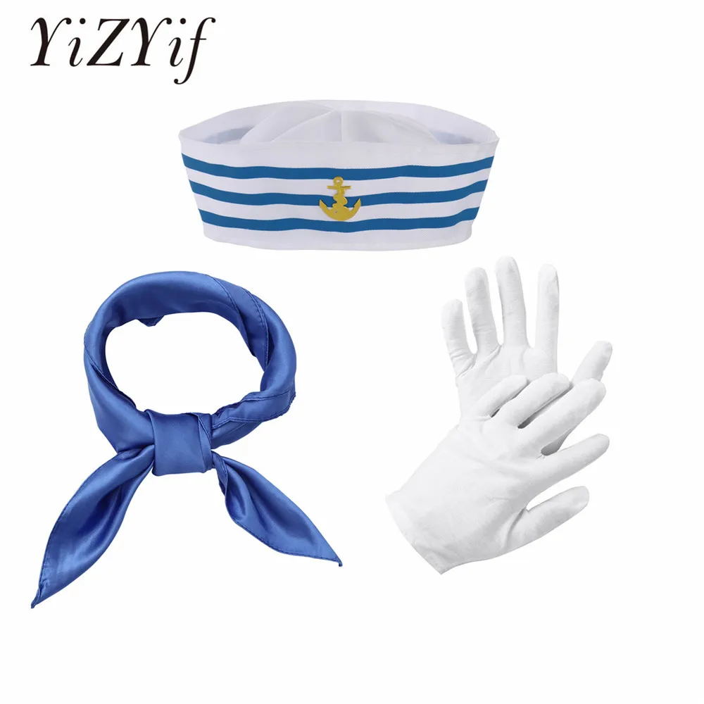 Frauen Kapitän Sailors Cosplay Kostüm Requisiten Seide Schal Sailor Cap Handschuhe Militär Hüte Frauen Männer Kind Phantasie Cosplay Zubehör