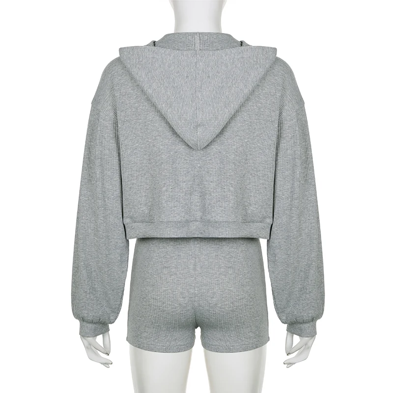 BIIKPIIK-conjunto deportivo conciso de 3 piezas para mujer, conjunto de sujetadores básicos, pantalones cortos de cintura elástica y abrigos con capucha y cremallera, trajes de otoño, nueva moda
