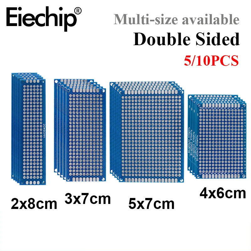 5-10 Uds placas prototipo circuito azul Perfboard 3x7cm 4x6cm 5x7cm 7x9cm placas de circuito de doble cara Kit electrónico DIY