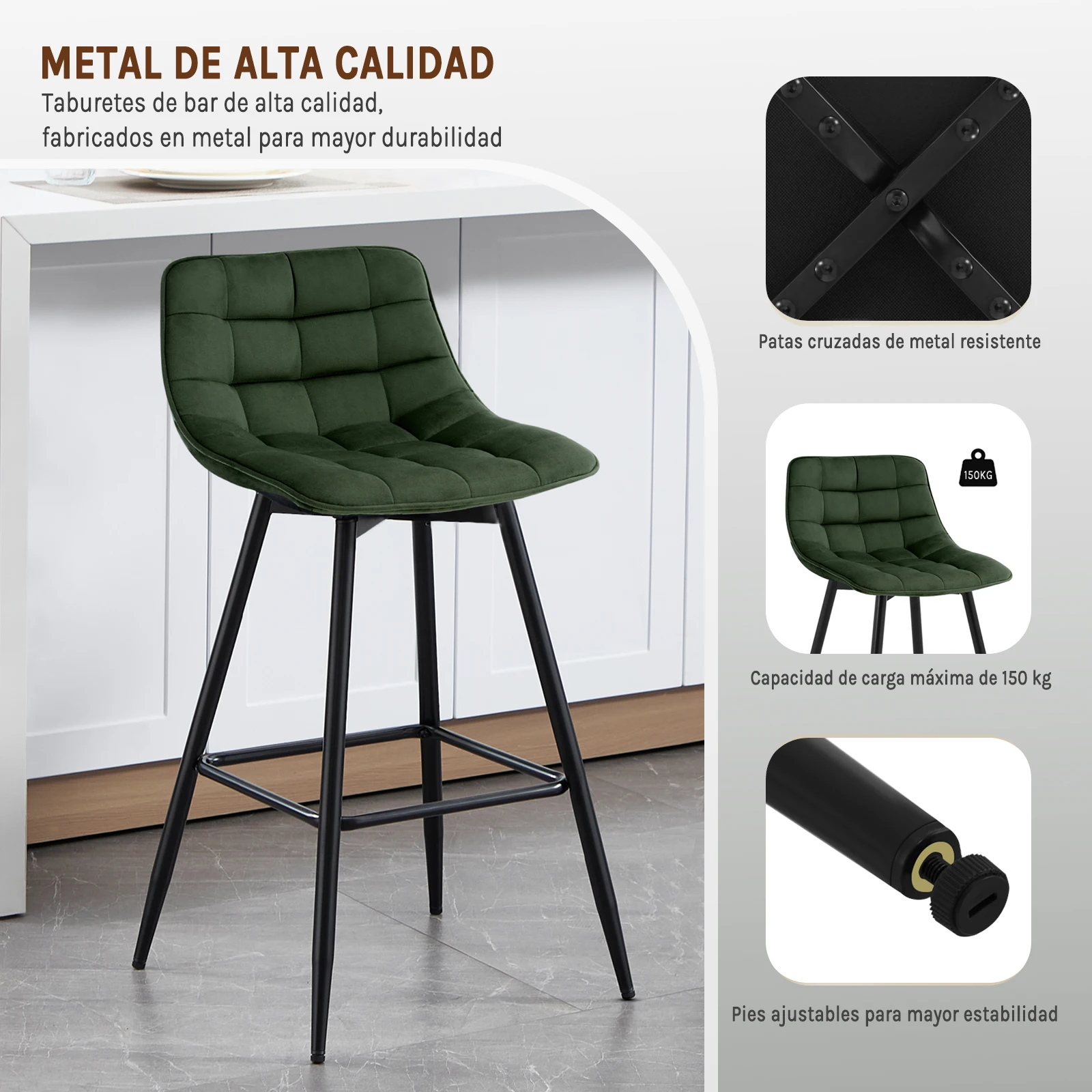 WOLTU 4PCS/SET Bar Stool Bar Chairs with Adjustable Foot Pads Footrest Dining Kitchen Island Counter Bistro High Stools for Cafe