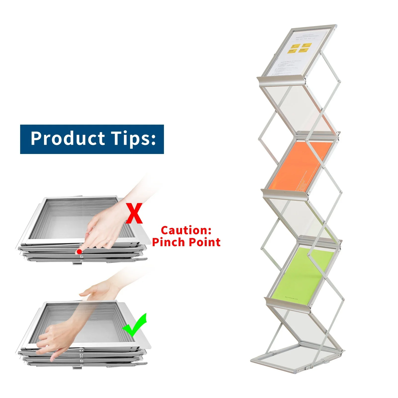 7 Pockets No Need Installation Folding Magazine Rack Handheld Easy Mobility Trade Show Flyer Holder Brochure Display Stand