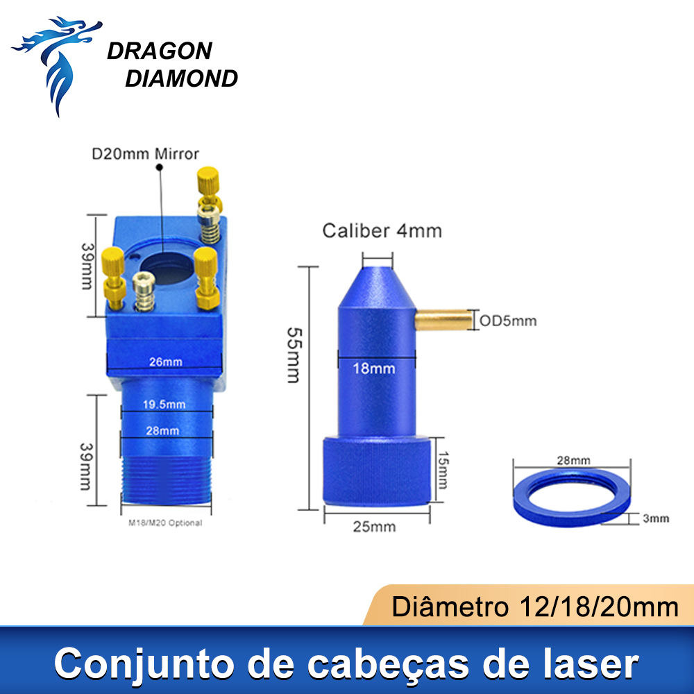 K40 Co2 Laser Head Set Lente Diâmetro 12/18/20mm FL.50.8mm Espelhos 20mm Para 2030 4060 Máquina de Corte de Gravação a Laser DIY