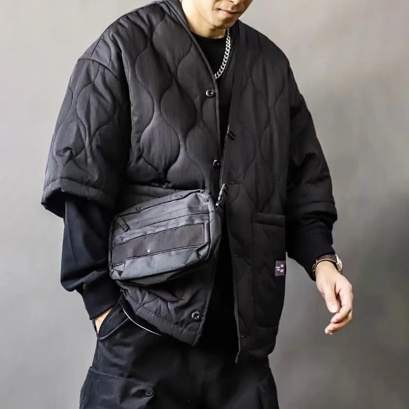 Vestes rembourrées en coton pour hommes, Style Robe taoïste chinoise sans col, Parkas à manches mi-longues, nouveau gilet chaud surdimensionné rétro, automne hiver