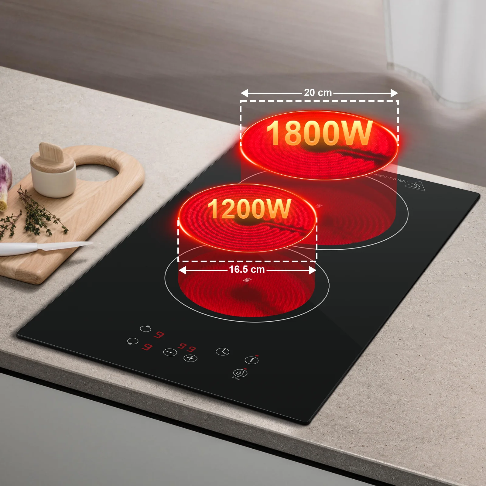 Placa KICHPOWER 2 com plugue Touch Control Placa de cerâmica de vidro