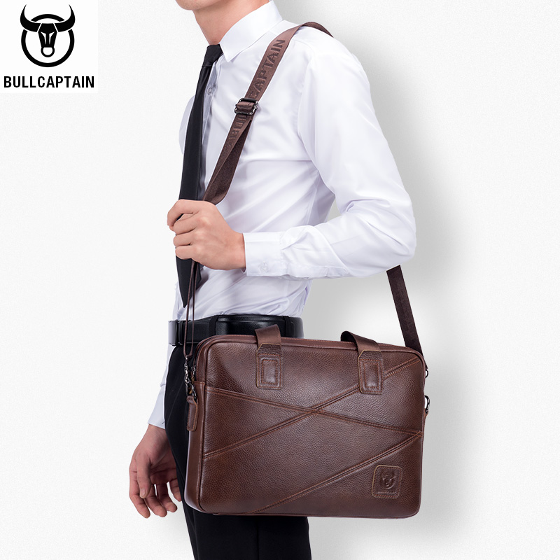 BULLCAPTAIN Valigetta in pelle da uomo con borsa multifunzionale di grande capacità Borsa da lavoro per borsa a tracolla da uomo per computer