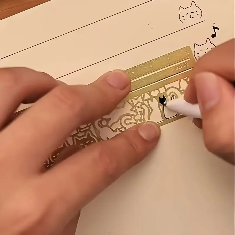 Marcapáginas de doble cara con patrón de gato bonito, regla, 1 ud. | Papelería precisa para diario, libro de planificación, herramienta de papelería creativa para tomar notas