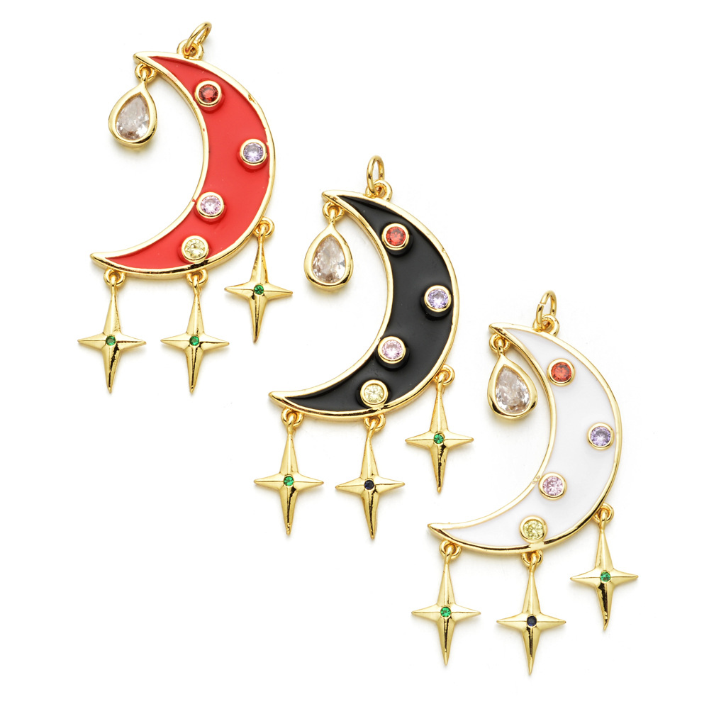 Zirkonia Liontin Enamel Bintang & Bulan & Planet Bulat Berlapis Emas untuk Kalung Gelang Anting-Anting DIY Membuat Hadiah Aksesori Perhiasan