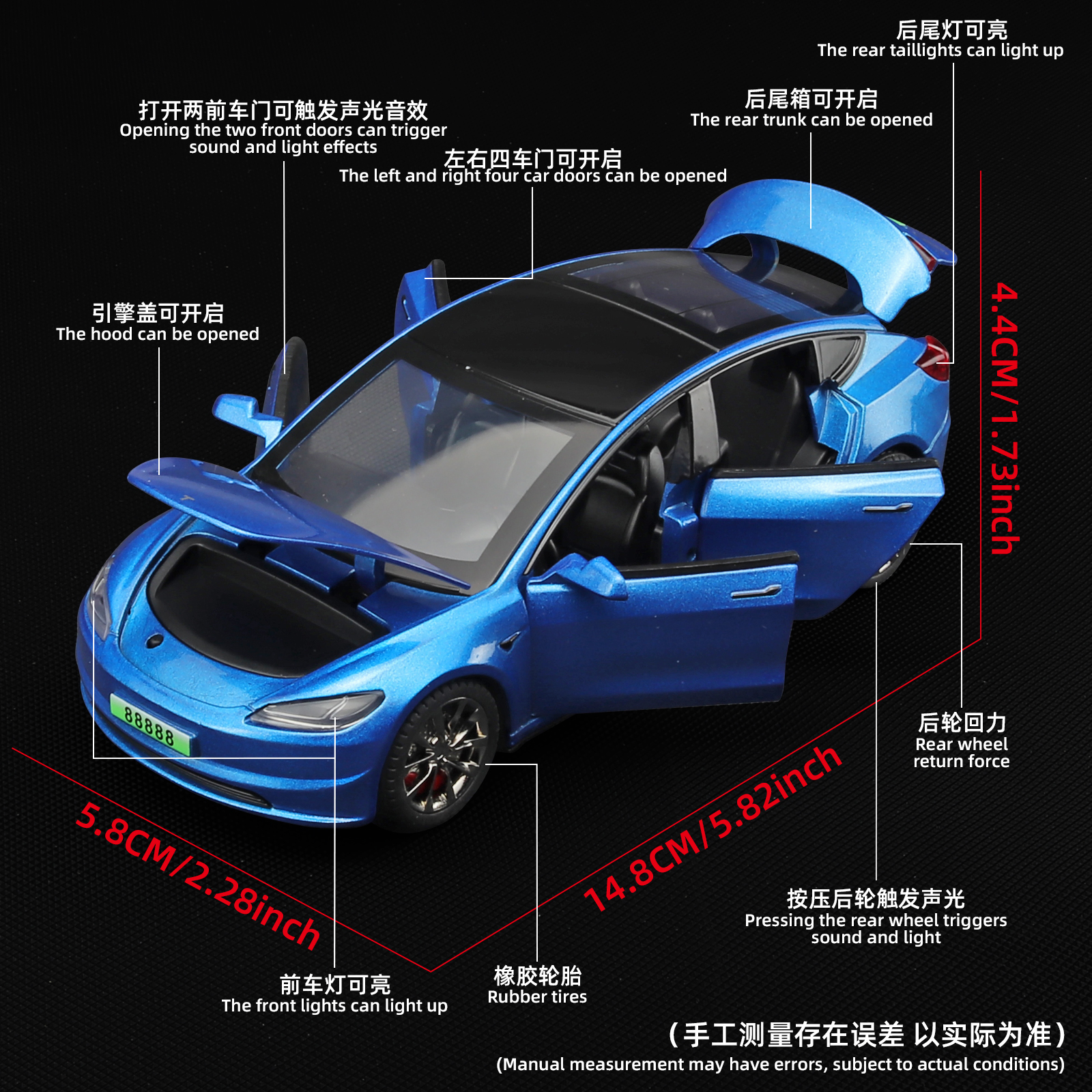 2024 NEW 1:32 Model3 Model 3 Alloy Muscle Car Model Sound and Light Pull Back Children's Toy Collectibles Birthday gift