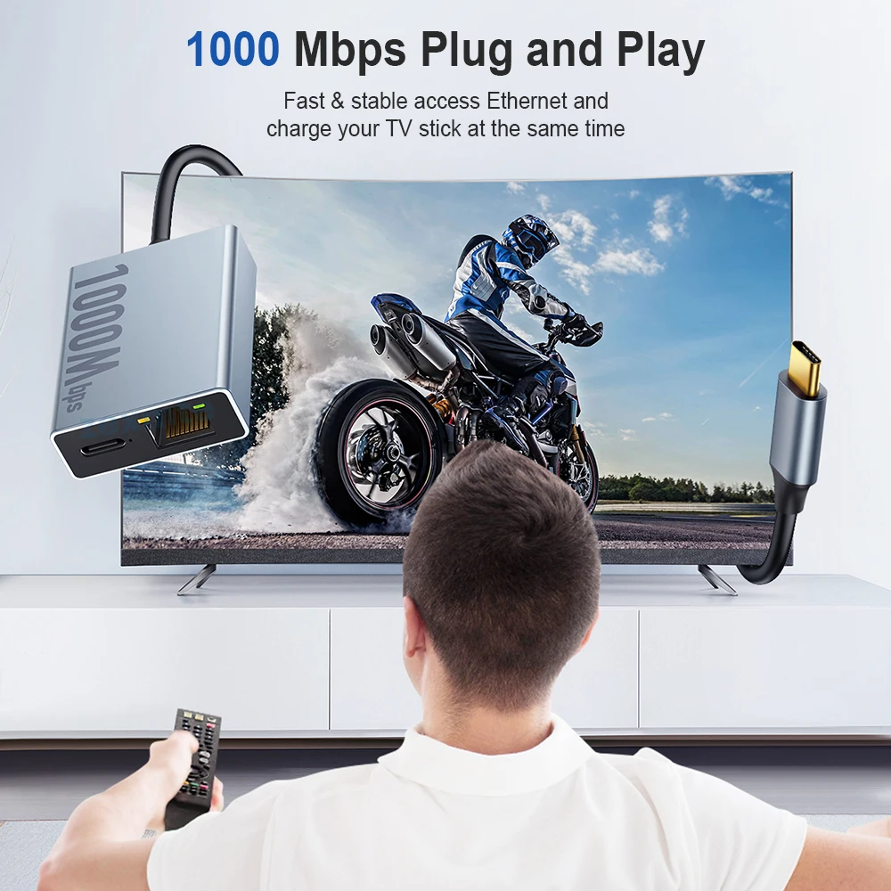 Адаптер Zexmte 1000 Мбит/с для Chromecast 4K Google TV USB C Type-C до 1000 Мбит/с, сетевая карта для ПК, ТВ, ipad, Android устройства