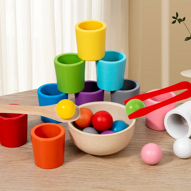 Juguete de madera Montessori para niños, tazas de colores, clasificación a juego, juego cognitivo, entrenamiento, educación temprana, juguetes educativos de aprendizaje