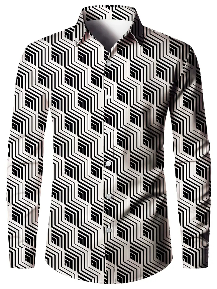 Men's 3D Textured Printed Casual Shirt Buttoned Long Sleeve Autumn Versatile Lapel Luxury Fashion Long Sleeve Shirt Party Dresse