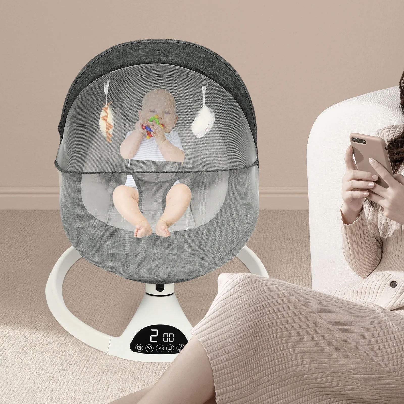 Chaise à bascule électrique pour bébé, videur à bascule pour bébé avec Bluetooth, Version tactile, chaise à bascule pour bébé avec télécommande