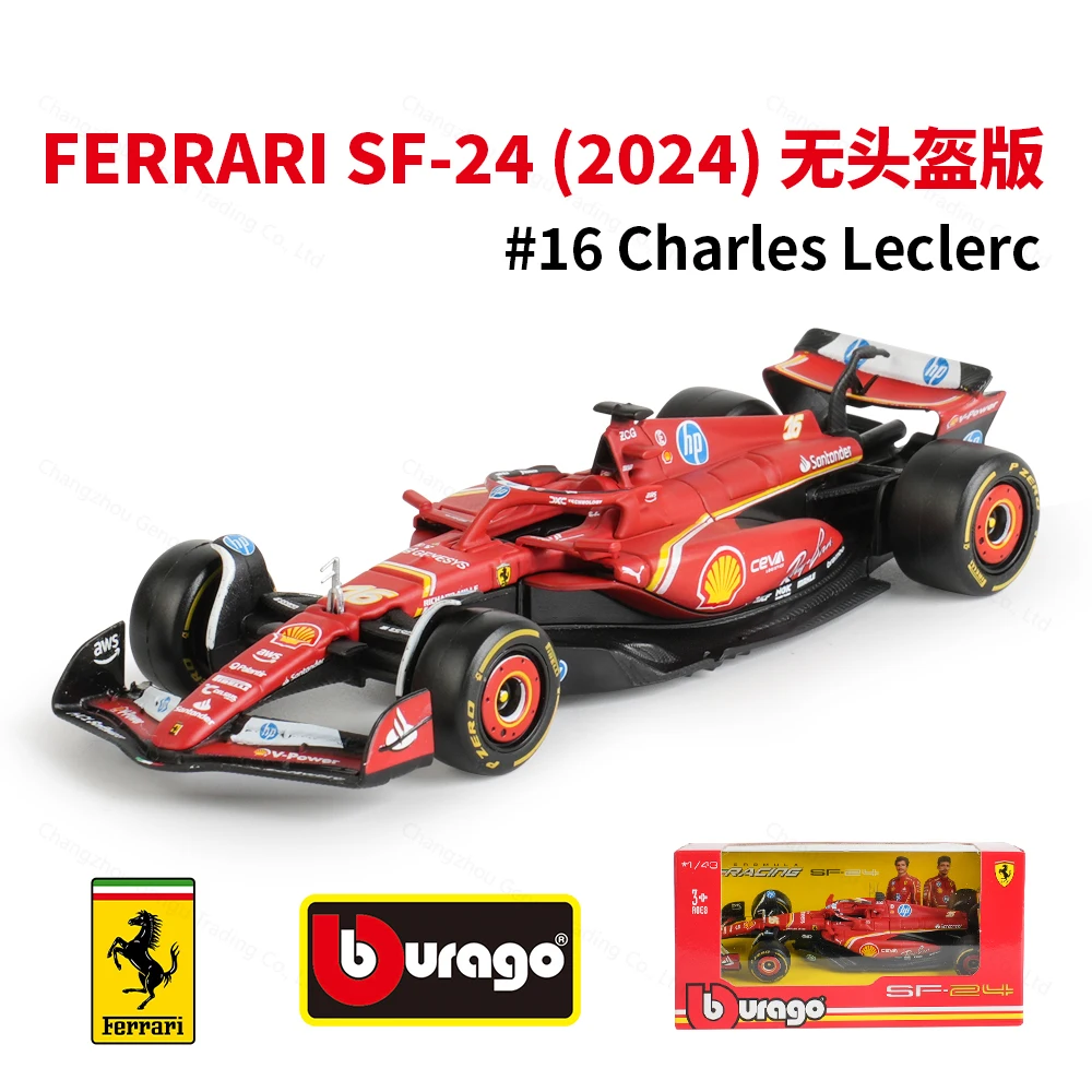 Bburago 1:43 2024 Ferrari SF24 # 16 # Coche de fórmula de carreras 55 F1, simulación estática, modelo de aleación fundida a presión
