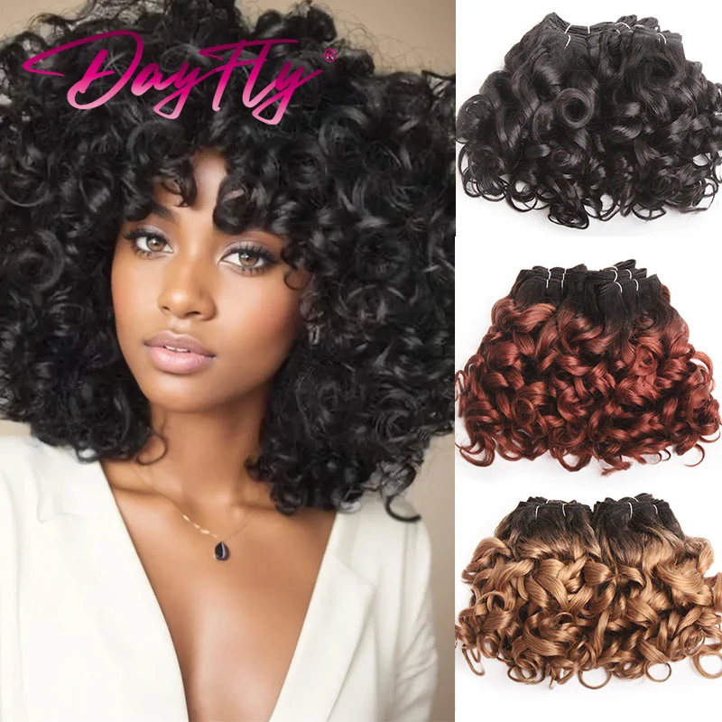 Pacotes de tecelagem de cabelo brasileiro com fechamento, Bouncy Curly Cabelo Humano, 4x1 T Part, 6 Pacotes de extensões de cabelo