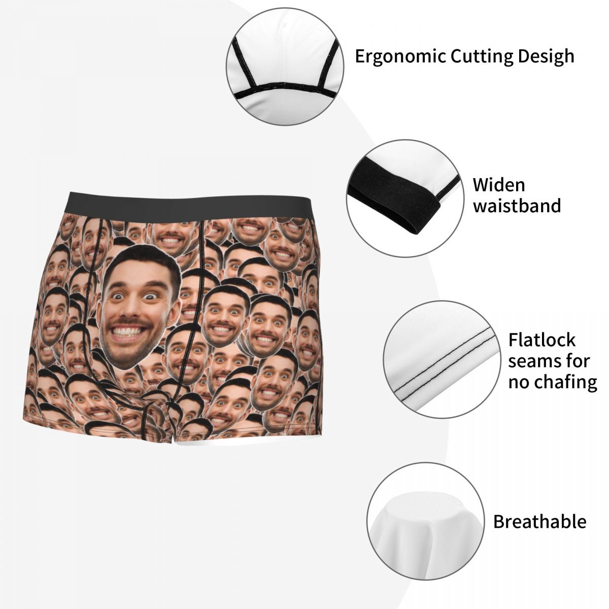 Roupa interior personalizada com foto facial para homens, cuecas personalizadas do coração boxer, presente do dia dos namorados, presente do aniversário do marido para o pai