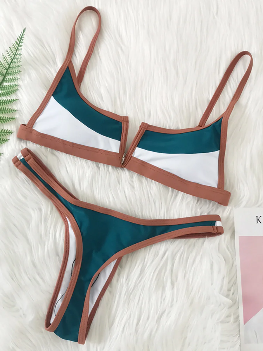 Épissage Denim en forme de V string Bikini femmes maillot de bain maillot de bain pour femme deux pièces Bikini ensemble baigneur Push Up maillot de bain bain dame
