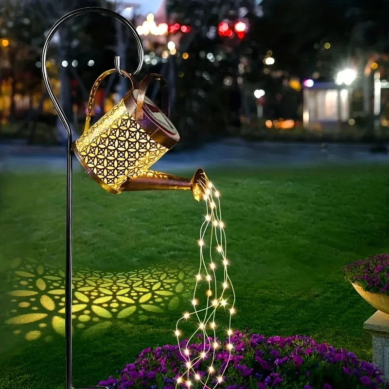 Metalowa latarnia Solarna konewka Światło - Zewnętrzne wodoodporne oświetlenie prysznicowe do dekoracji ogrodowych LED Fairy Art Dekoracyjne światła