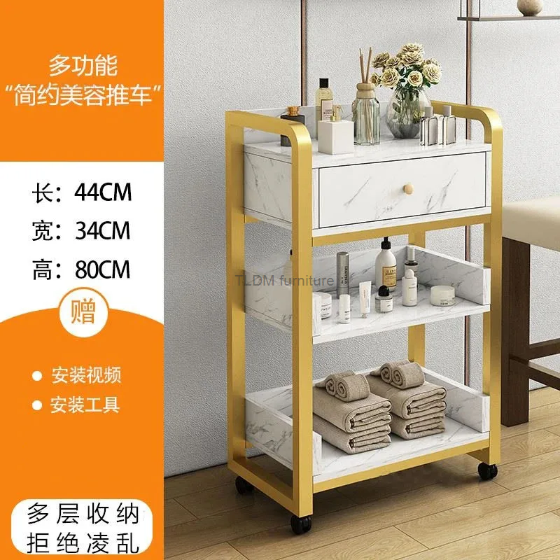 Carrello per attrezzi per salone di bellezza Carrelli per salone dorati di lusso leggeri Mobili per salone creativi Scaffale per camera Armadi di stoccaggio multistrato per la casa