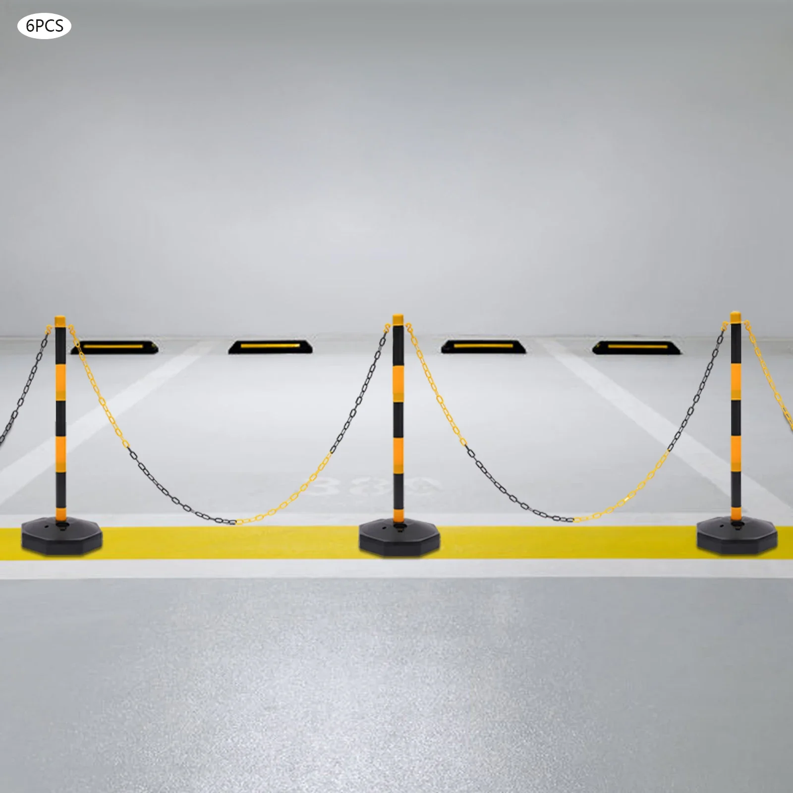 Durable Belt Barrier with Eye-Catching Yellow Color, Adjustable Height, Fillable Base for Stability, Easy to Assemble
