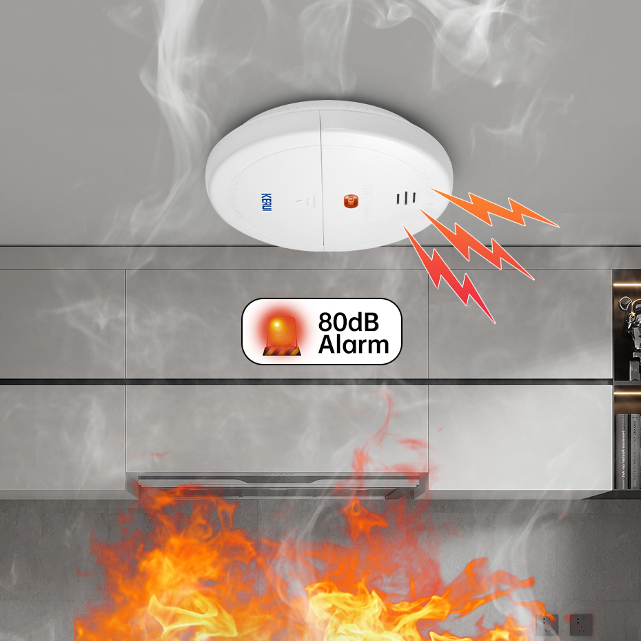 KERUI ไร้สาย 433MHz เครื่องตรวจจับควันไฟ Home KITCHEN Security เซ็นเซอร์ควันสําหรับ GSM WiFi ALARM System ใช้แยก