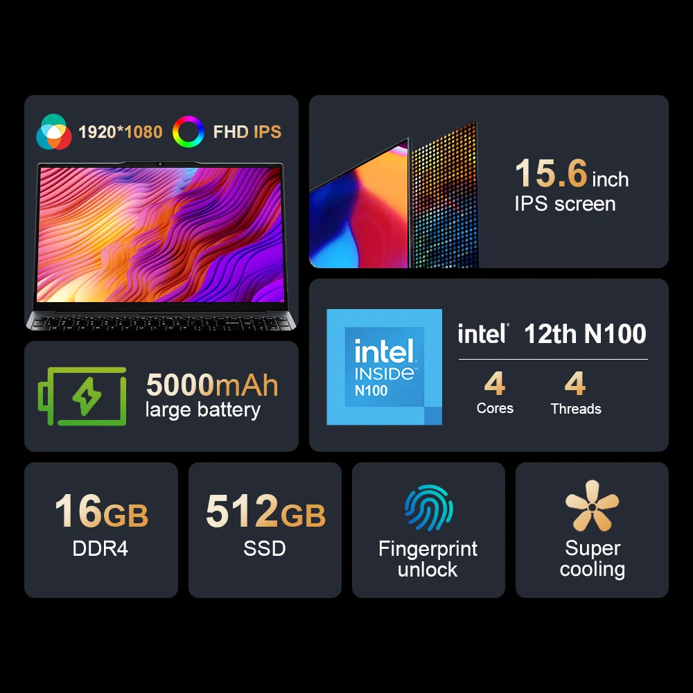 Ninkear N15 Air Laptop Intel N150 16GB DDR4 512GB SSD 15.6" FHD Tastiera retroilluminata 180 °   Flip 46.2WH Notebook per computer da ufficio sottile