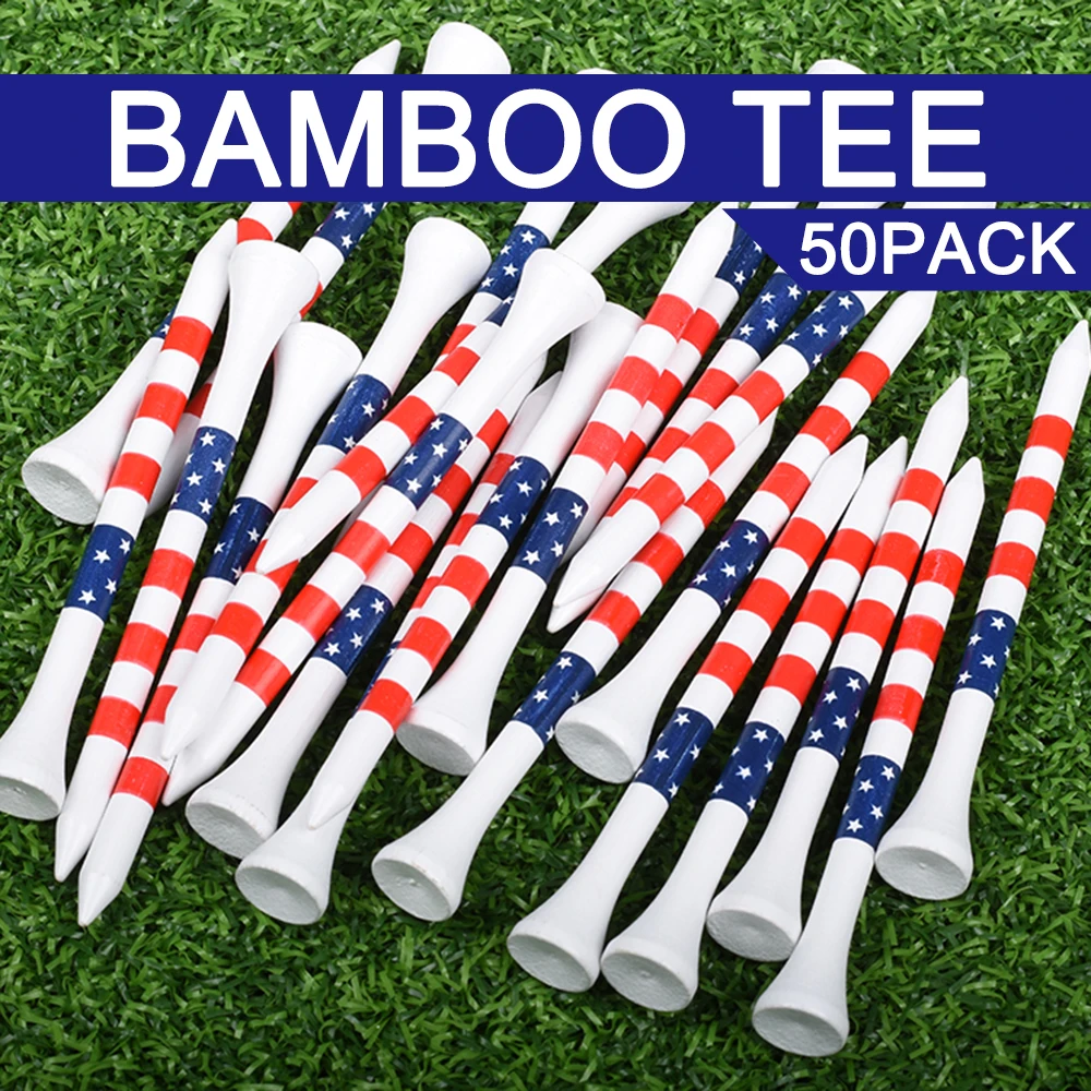 T-shirt da golf in bambù durevoli stile bandiera americana da 50 pezzi di (3-1/4 '' e 2-3/4 '') Tees per allenamento da golf con supporto per palline da golf