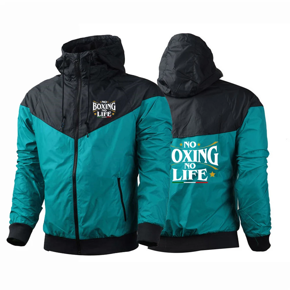 2025 No Boxing No Life Gym hombres primavera y otoño fino a prueba de viento Casual con capucha Color a juego moda estampado rompevientos abrigo