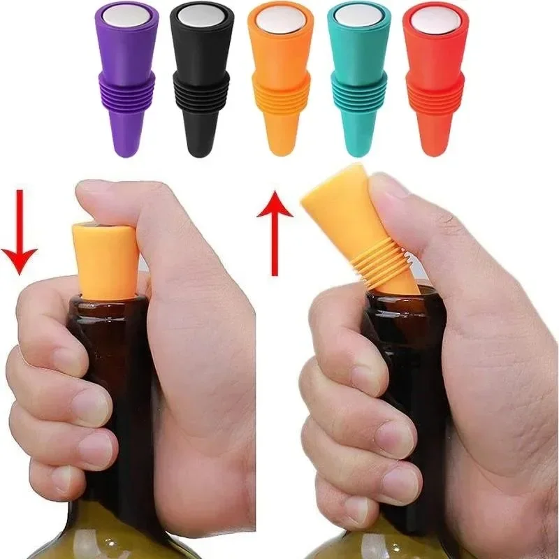 Silicone Wine Bottle Cap  Air-Tight Leak Proof Stoppers for Champagne & Drinks Reusable Cork Replacement